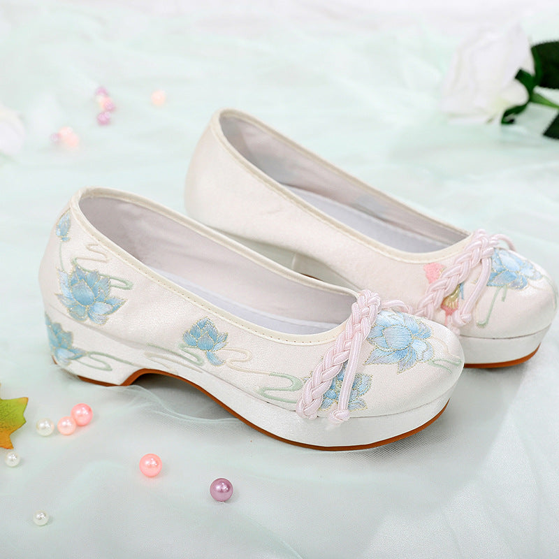 Rainhe original new embroidered shoes female ancient wind Hanfu shoes high heel elevation shoes with Hanfu China style shoes