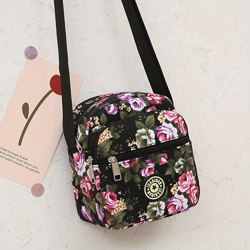 Vintage Flower Pattern Shoulder Bag, Classic Zipper Crossbody Bag, Women's All-Match Phone Bag