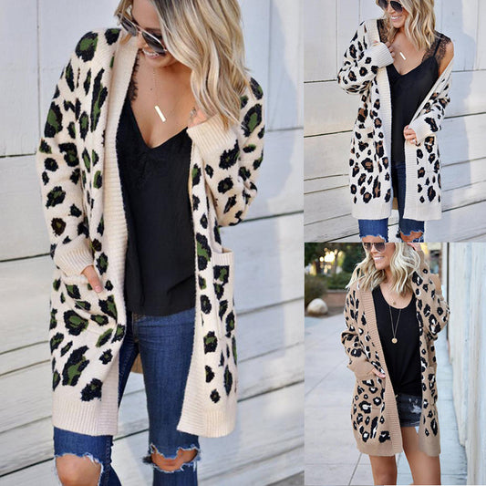 2020 autumn and winter foreign trade new women's Amazon sweater Europe and American fashion three-color leopard sweater cardigan