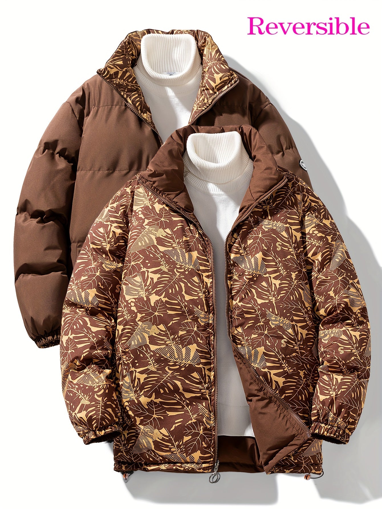 Men's Casual Loose Fit Reversible Padded Coat For Fall Winter