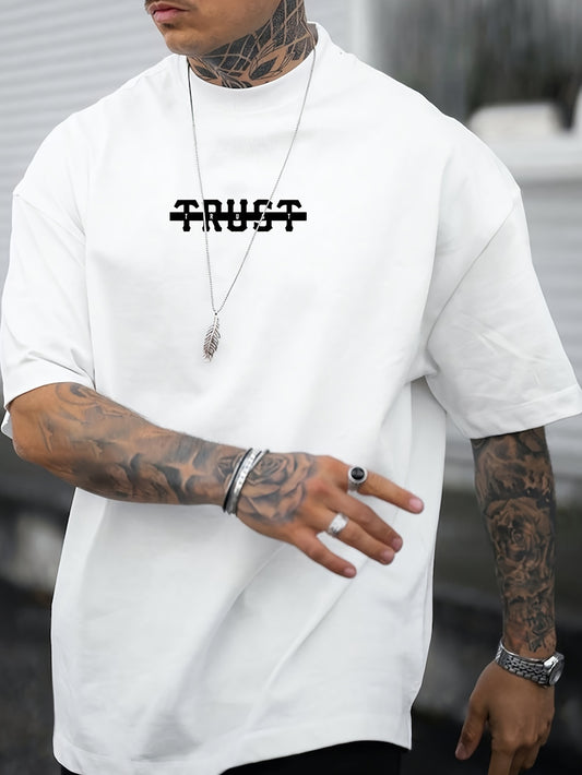 TRUST Crossed Out Print T Shirt, Tees For Men, Casual Short Sleeve T-shirt For Summer