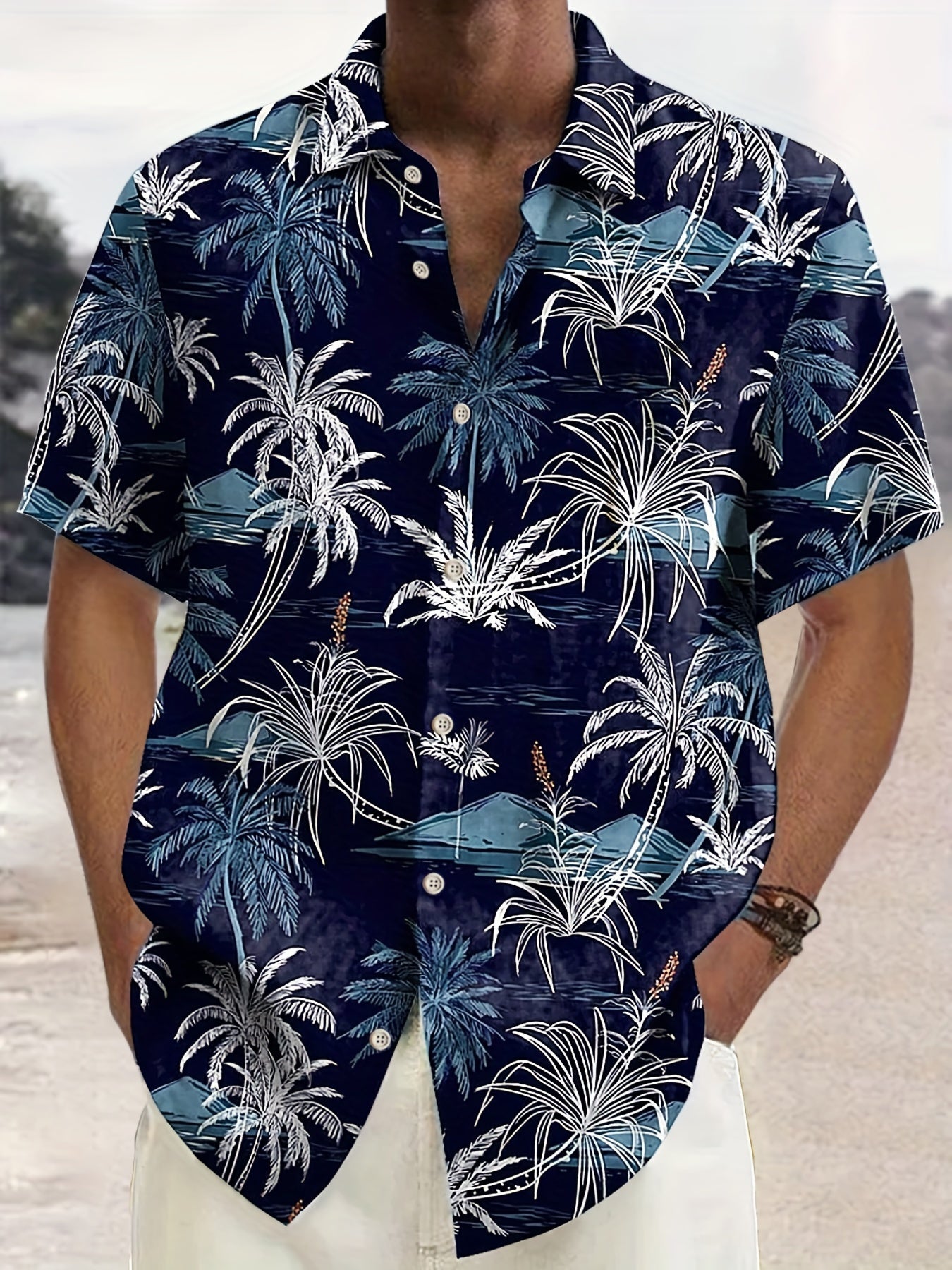 Men's Hawaiian Style Shirt, Tropical Vibes Graphic Print Short Sleeve Shirt For Males, Plus Size