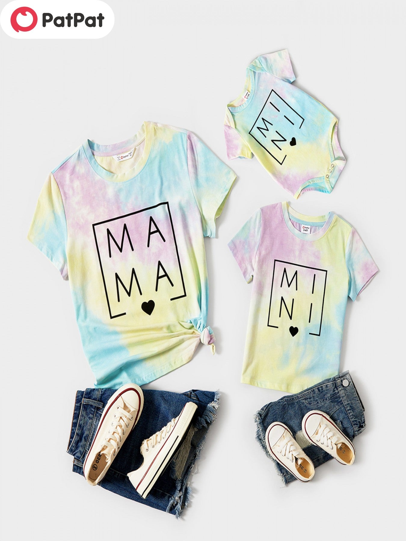 PatPat Mommy And Me Matching Cotton T-shirt, Letter Print Tie Dye Short Sleeve Tee, Adult Kid Clothes For Summer