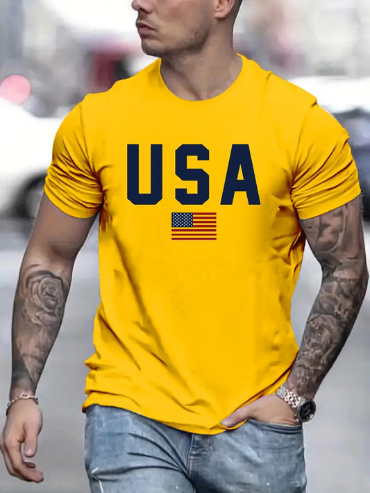 T-shirt Da Uomo Con Stampa USA Per L'estate All'aperto, Top Girocollo Da Uomo Alla Moda