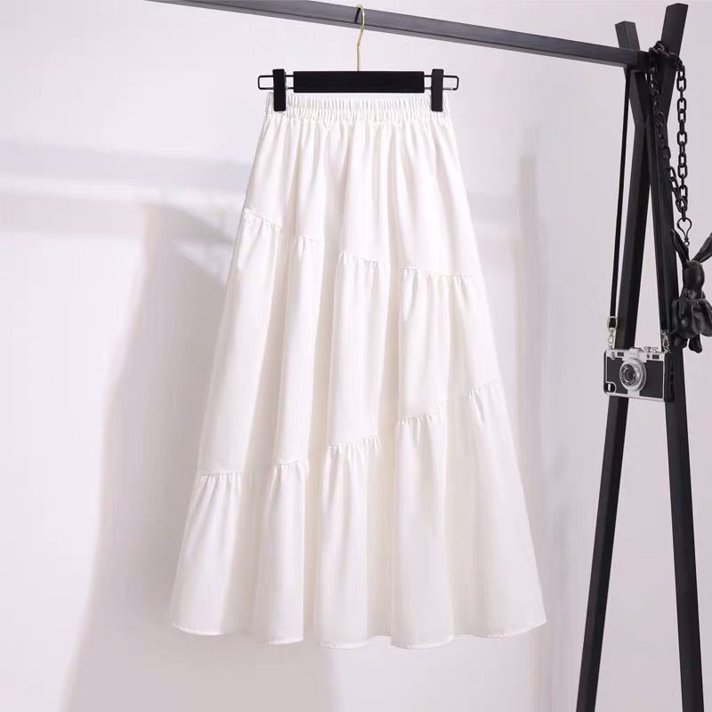 White skirt female summer 2021 new Korean version of the high waist long section A word skirt pine waist fairy long skirt