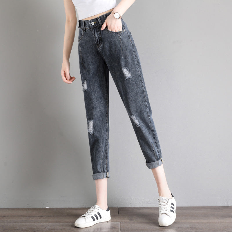 Big code fat mm elastic heavens jeans female summer thin section straight loose slim 2020 new old pants