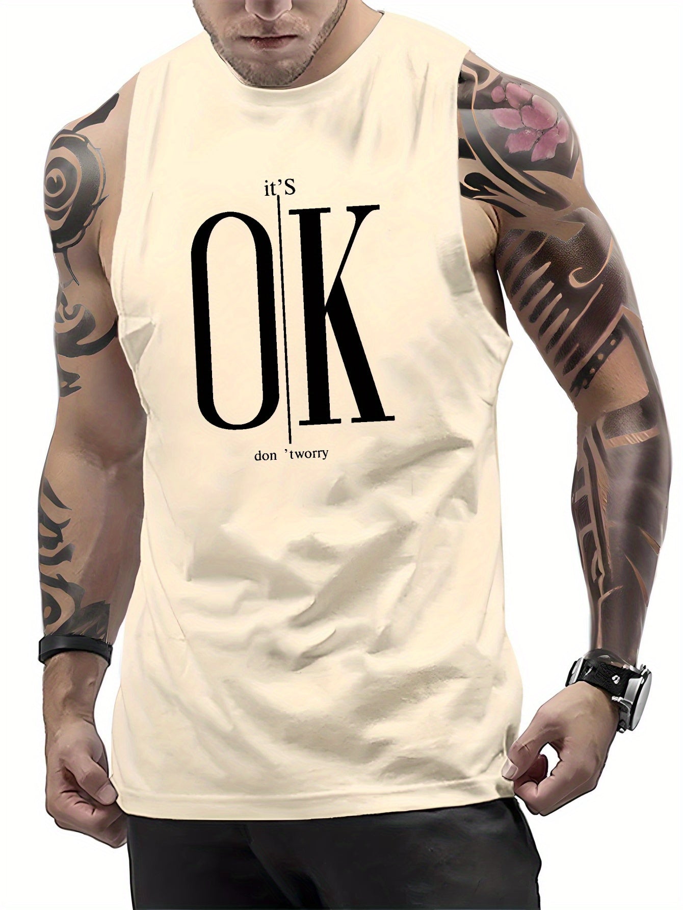 Men's OK Print Summer Men's Quick Dry Moisture-Wicking Breathable Tank Tops Athletic Gym Bodybuilding Sports Sleeveless Shirts For Workout Running Training Men's Clothing