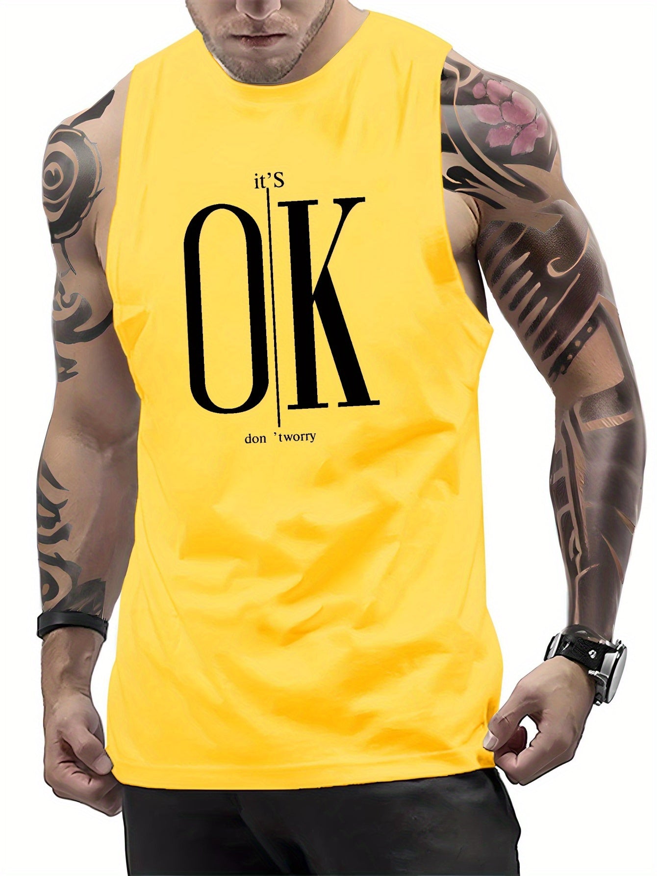 Men's OK Print Summer Men's Quick Dry Moisture-Wicking Breathable Tank Tops Athletic Gym Bodybuilding Sports Sleeveless Shirts For Workout Running Training Men's Clothing