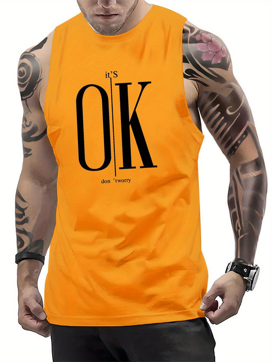 Men's OK Print Summer Men's Quick Dry Moisture-Wicking Breathable Tank Tops Athletic Gym Bodybuilding Sports Sleeveless Shirts For Workout Running Training Men's Clothing