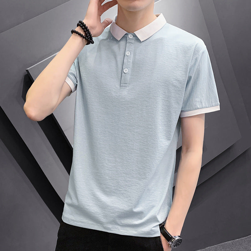 Men's short-sleeved t-shirt male 2021 summer new lapel polo shirt custom clothes men's solid color casual men's T-shirt