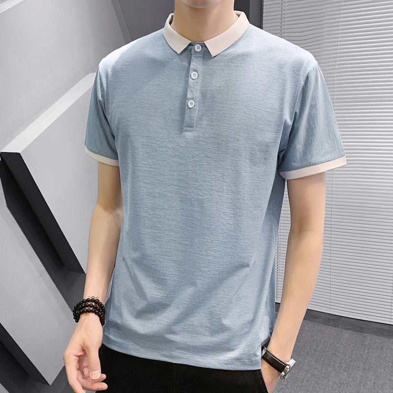 Men's short-sleeved t-shirt male 2021 summer new lapel polo shirt custom clothes men's solid color casual men's T-shirt