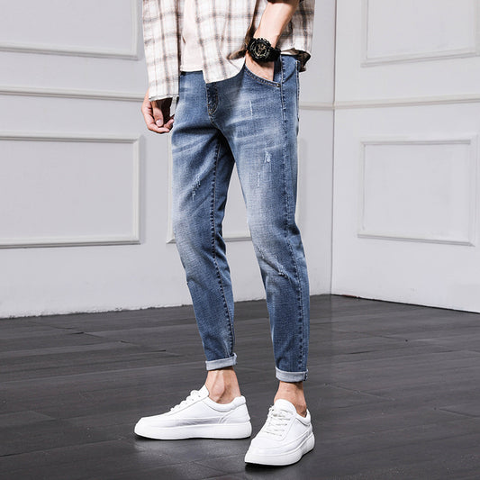 Jeans men's trousers 2021 spring and autumn Korean version of the trend broade cave slim nine pants bunch pants men's troupe pants