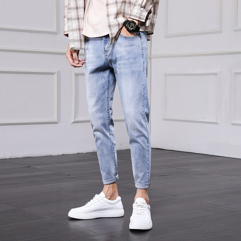 Jeans men's trousers 2021 spring and autumn Korean version of the trend broade cave slim nine pants bunch pants men's troupe pants