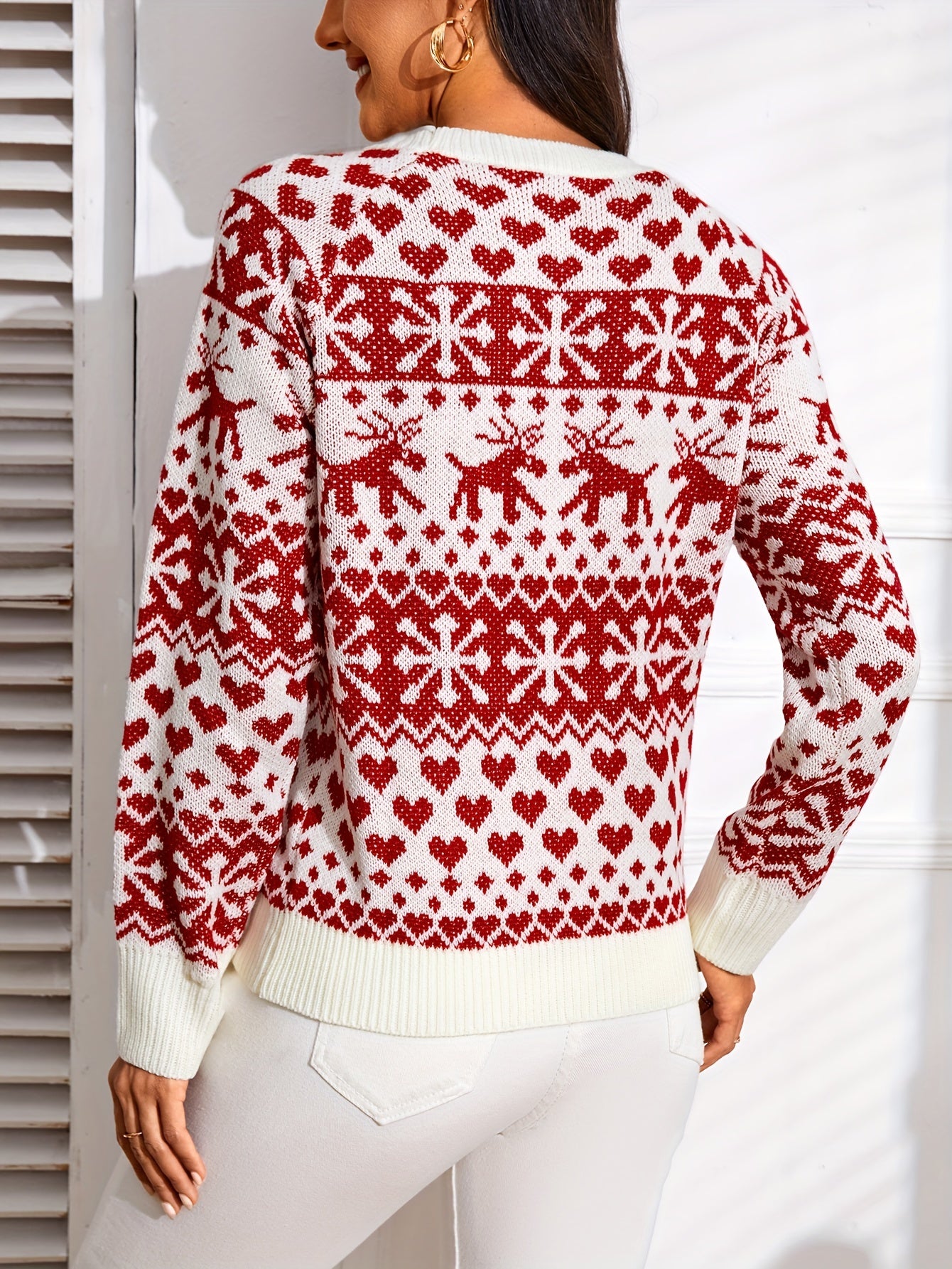 Christmas Print Crew Neck Pullover Sweater, Casual Long Sleeve Raglan Shoulder Sweater, Women's Clothing