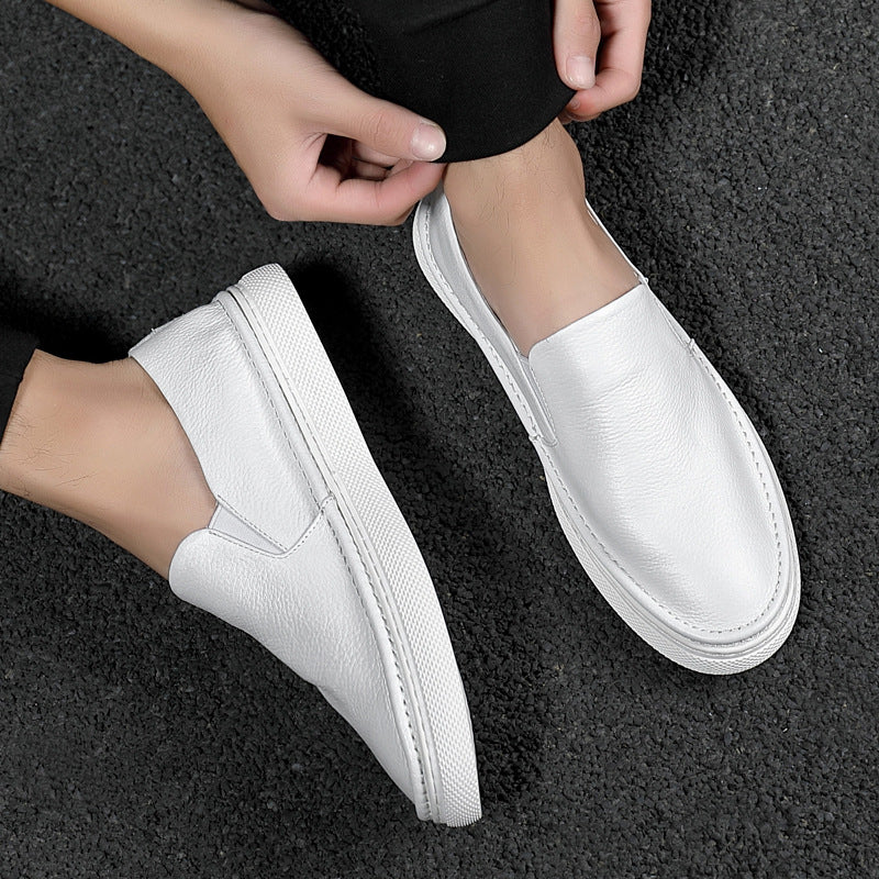 Leather lazy white shoes men's 2021 new summer wild one foot lazy casual board shoes music shoes tide