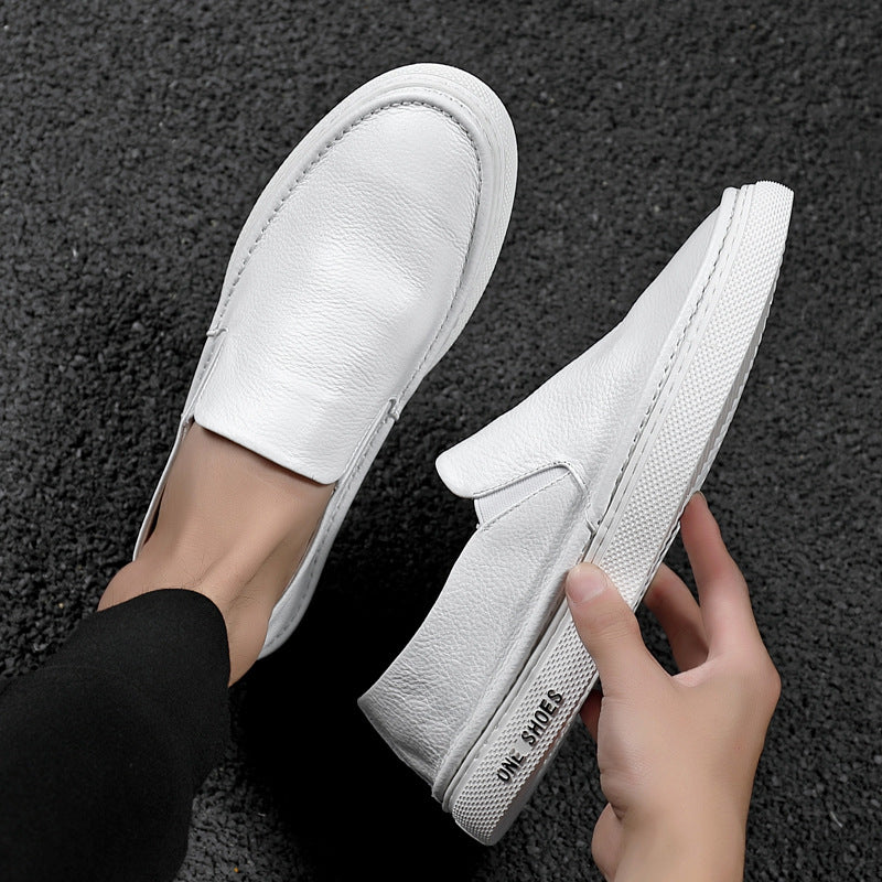 Leather lazy white shoes men's 2021 new summer wild one foot lazy casual board shoes music shoes tide