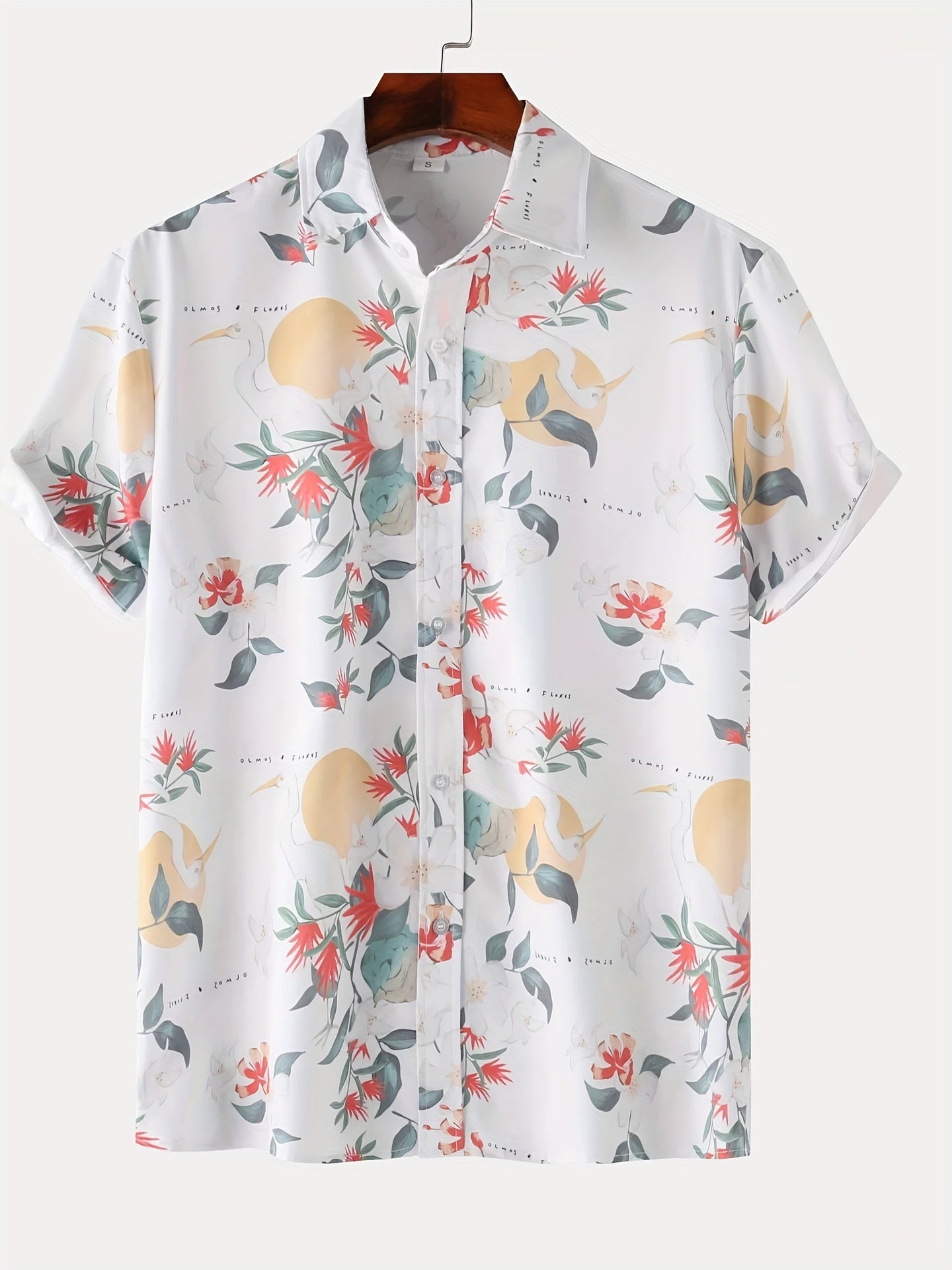 Leaf Pattern Hawaiian Shirt, Men's Casual Button Up Short Sleeve Shirt For Summer Beach Vacation Resort