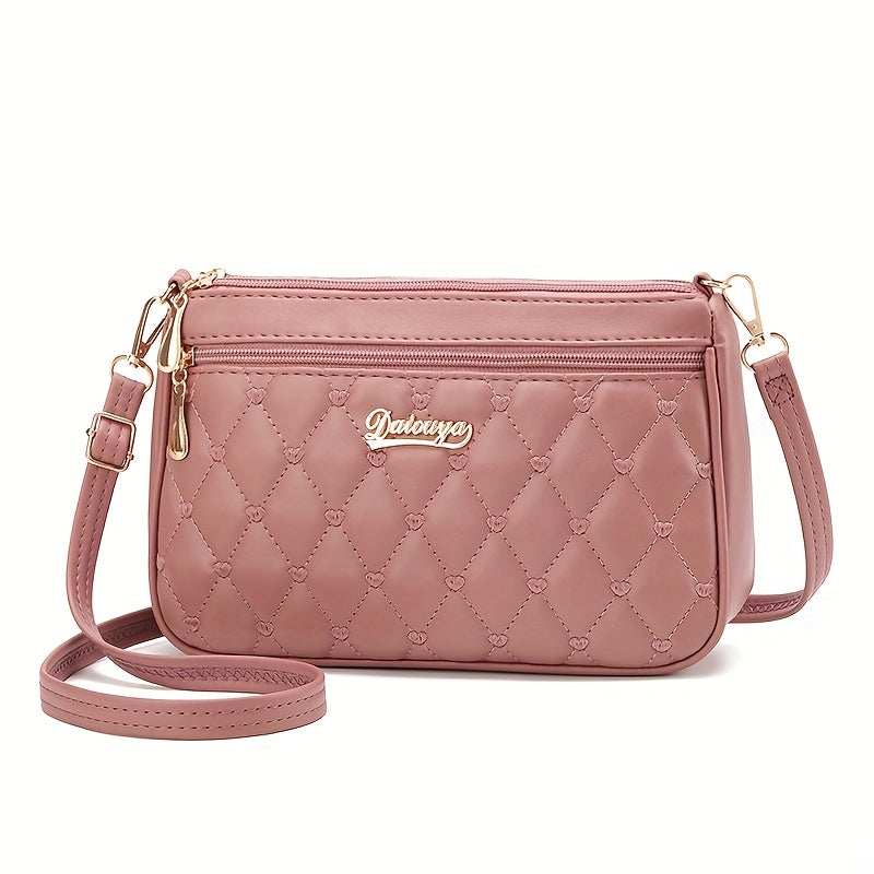 Heart Embroidery Crossbody Bag, Simple Solid Color Shoulder Bag, Women's Every Day Zipper Purses