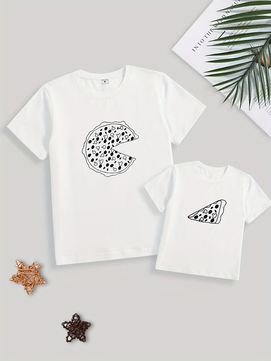 Pizza Print Family Matching T-shirts - Breathable & Stylish Tees for Parents and Kids in Summer