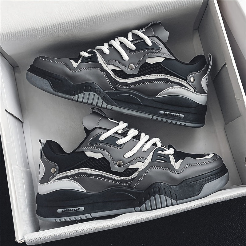 Men's Trendy Street Style Skate Shoes, Comfy Non Slip Lace Up Casual Sneakers For Men's Outdoor Activities