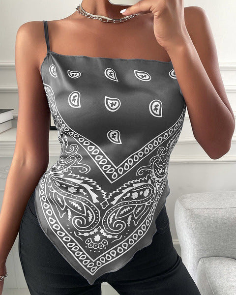 Tank Top Small Strap Printed Fake Belly Pocket With A Leaky Back