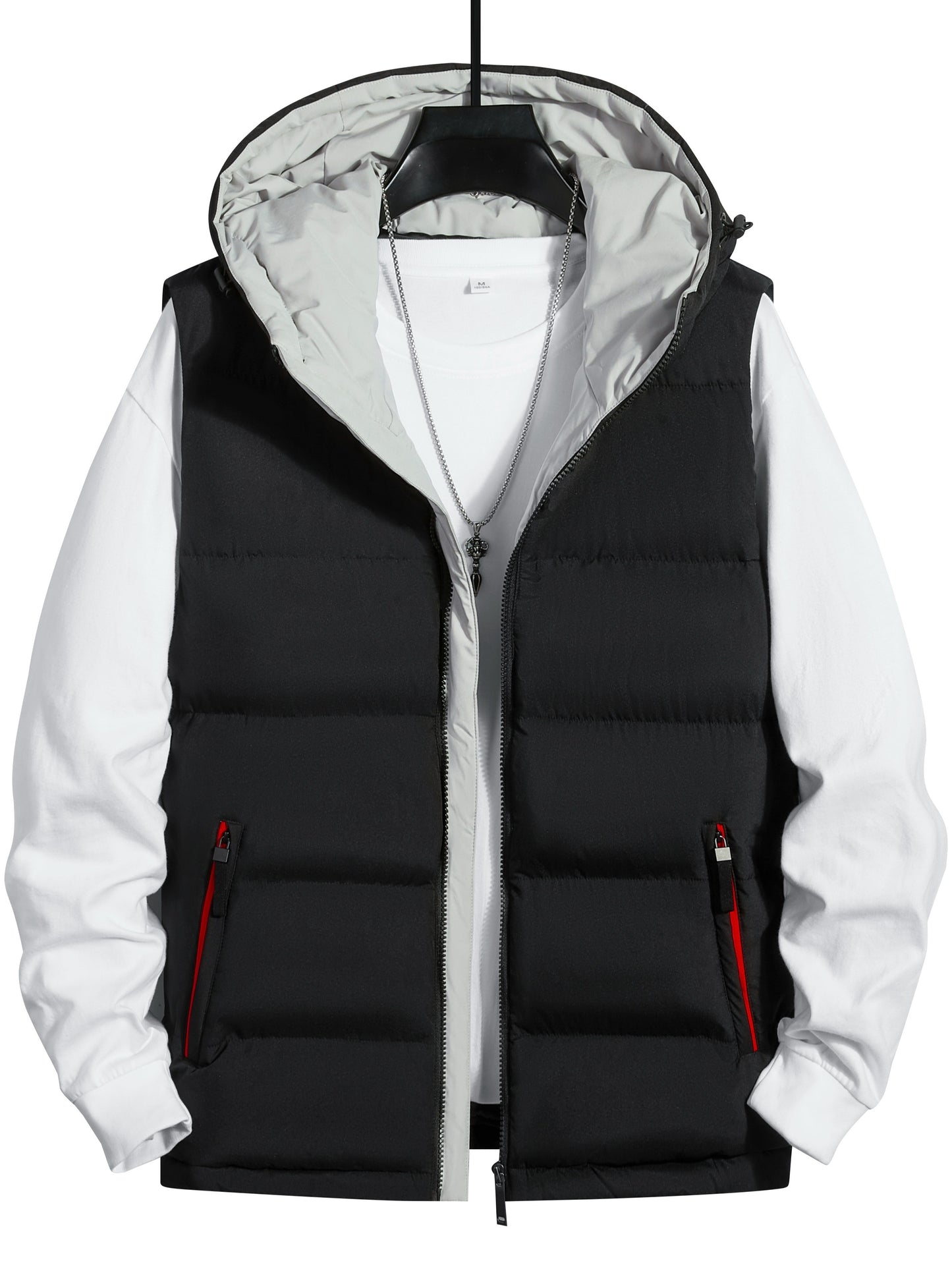 Warm Hooded Winter Vest, Men's Casual Zipper Pockets Zip Up Vest Jacket For Fall Winter