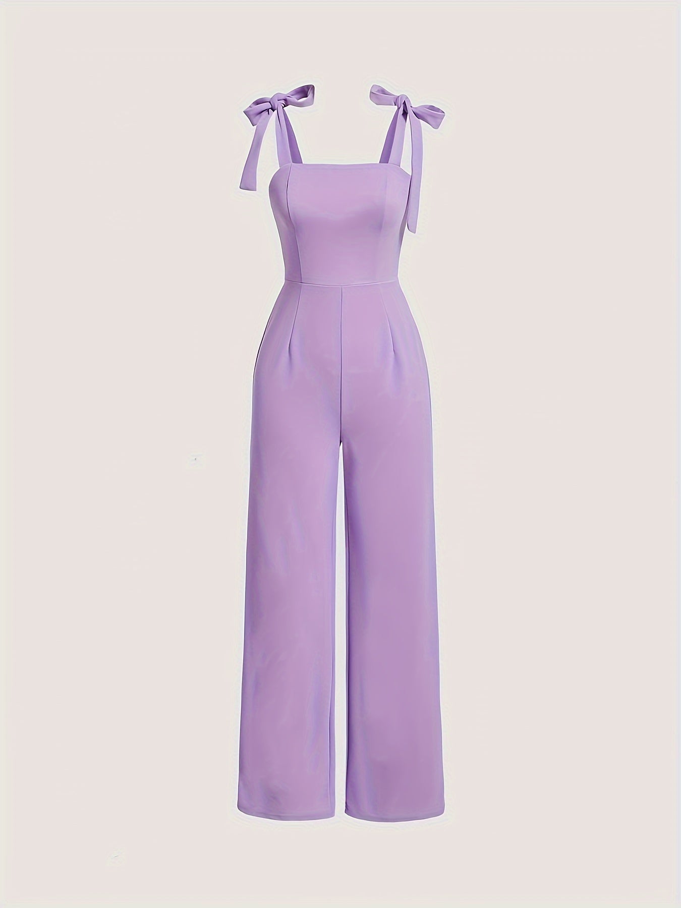 Solid Tie Strap Jumpsuit, Casual Sleeveless Wide Leg Jumpsuit For Spring & Summer, Women's Clothing