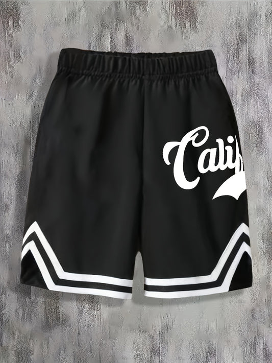 Boy's Basketball Sport Shorts, Elastic Waist Letters Print Loose Casual Summer Clothing