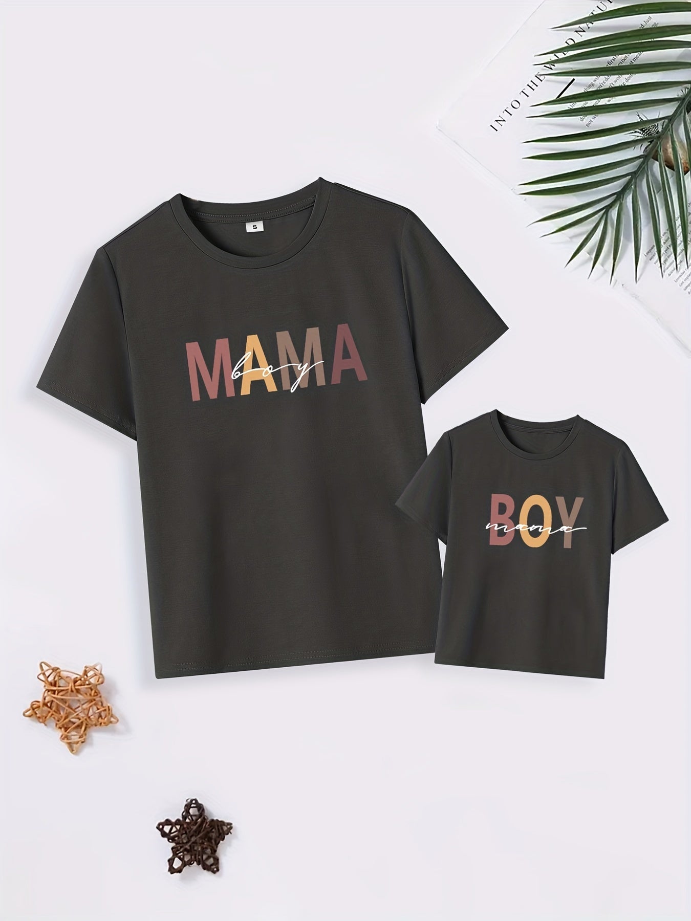 Stylish Matching Mom & Kids T-shirts - MAMA BOY Letter Print Short Sleeve Tops for Summer Fun