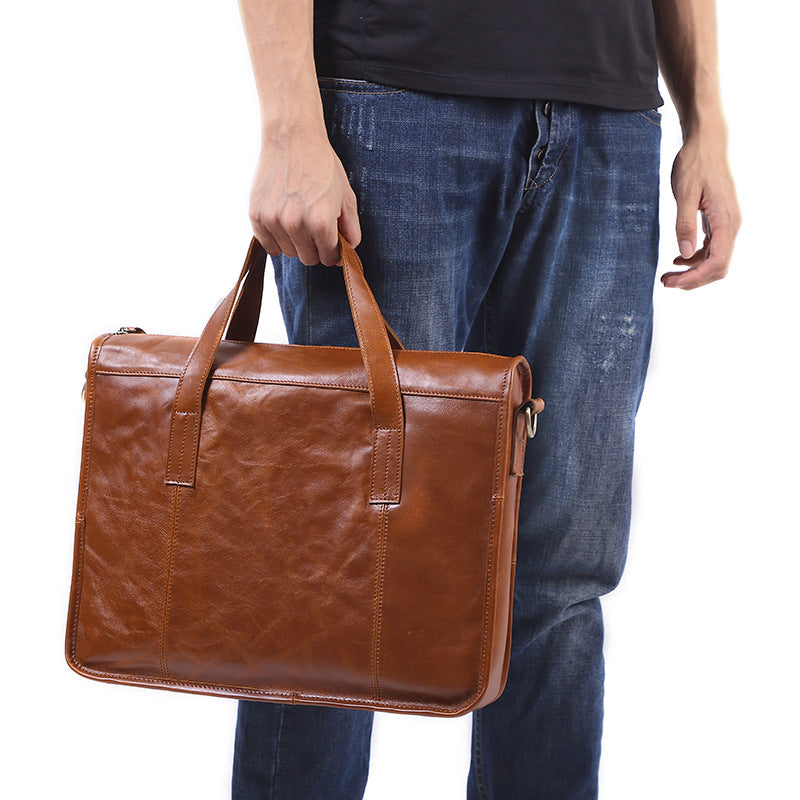 New men's briefcase leather business casual handbag male travel business trip travel computer bag leather