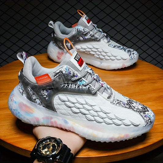 Men's Trendy Street Style Woven Knit Breathable Basketball Shoes, Comfy Non Slip Durable Lace Up Sneakers For Men's Outdoor Activities