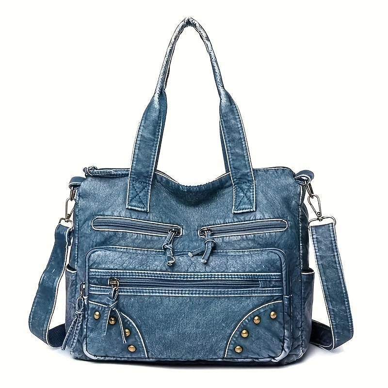 Retro Style Tote Bag For Women, Studded Decor Crossbody Bag, Large Capacity Shoulder Bag