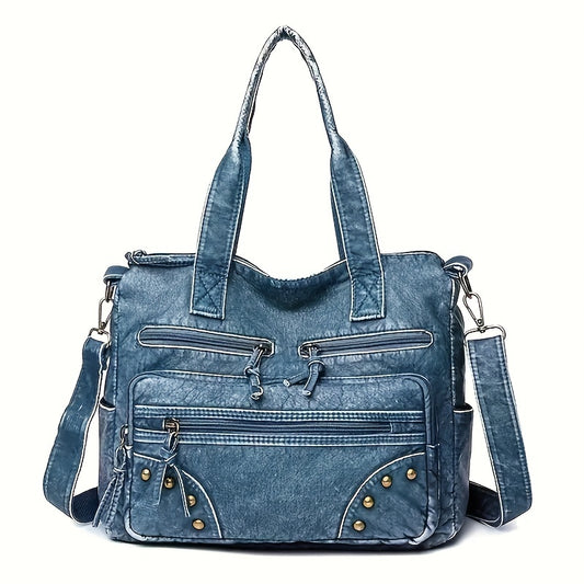 Retro Style Tote Bag For Women, Studded Decor Crossbody Bag, Large Capacity Shoulder Bag