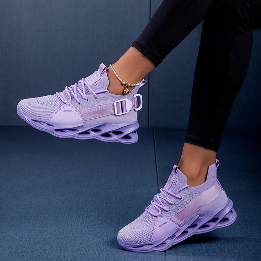 Women's Solid Color Casual Sneakers, Lace Up Soft Sole Platform Air Cushion Shoes, Platform Breathable Running Trainers