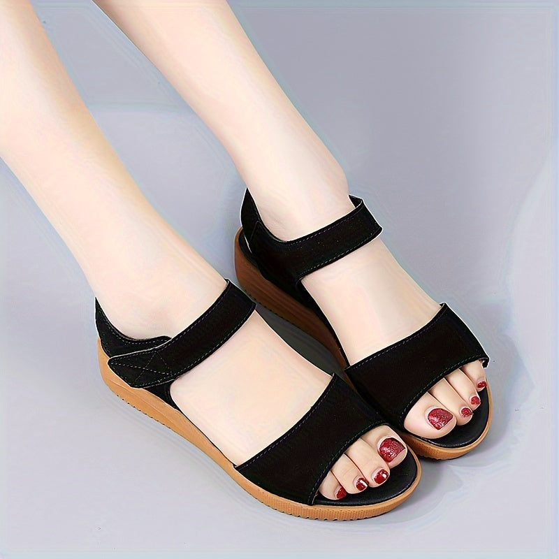 Women's Anti-slip And Wear-resistant Sports Sandals, Hook & Loop Fastener Open Toe Platform Beach Sandals