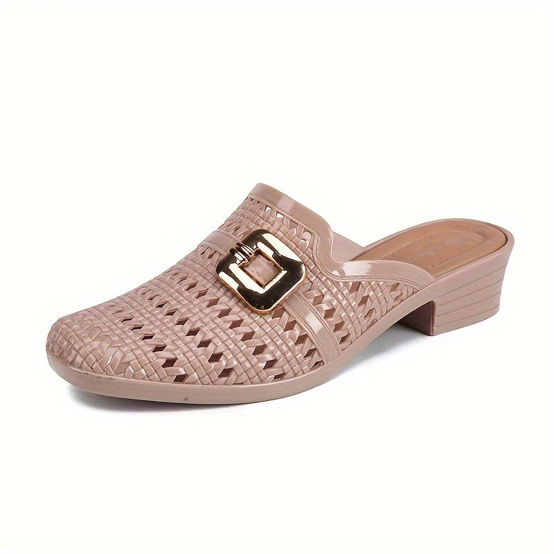 Women's Casual Cut-Out Sandals, Fashionable Summer Slip On Slide Sandals, Versatile Chunky Heel Sandals