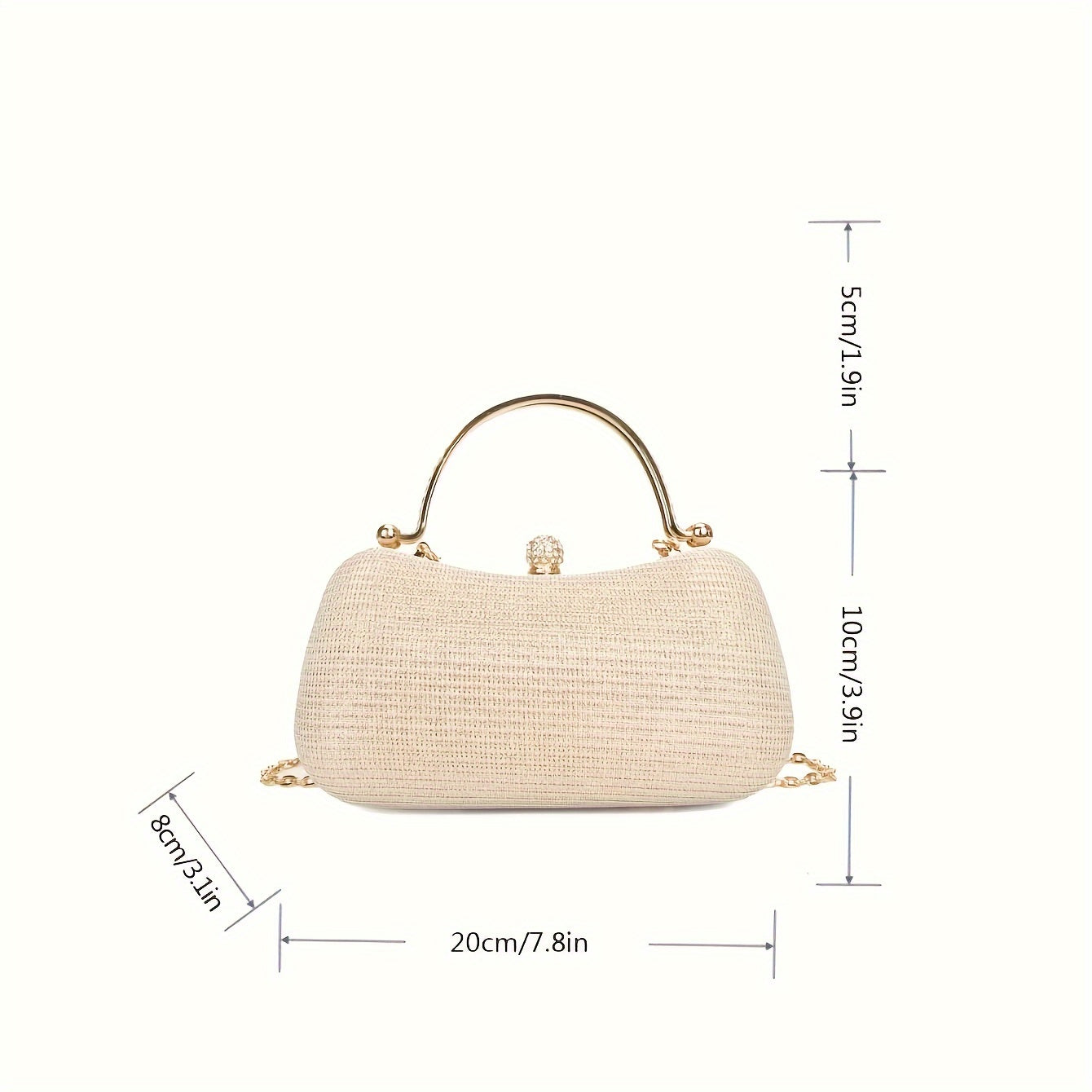 Mini Rhinestone Decor Chain Glitter Box Bag, Stylish Clip Satchel Dinner Bag For Women And For Music Festival