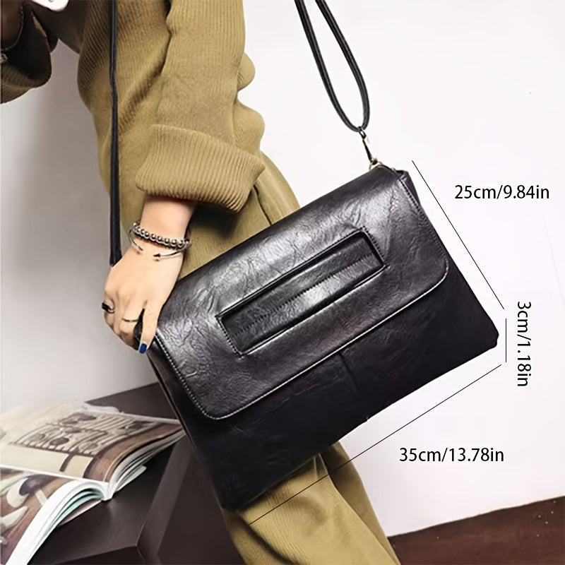 Trendy Large Capacity Clutch, PU Leather Solid Color Shoulder Bag, Perfect Wristlet Handbag For Commuting