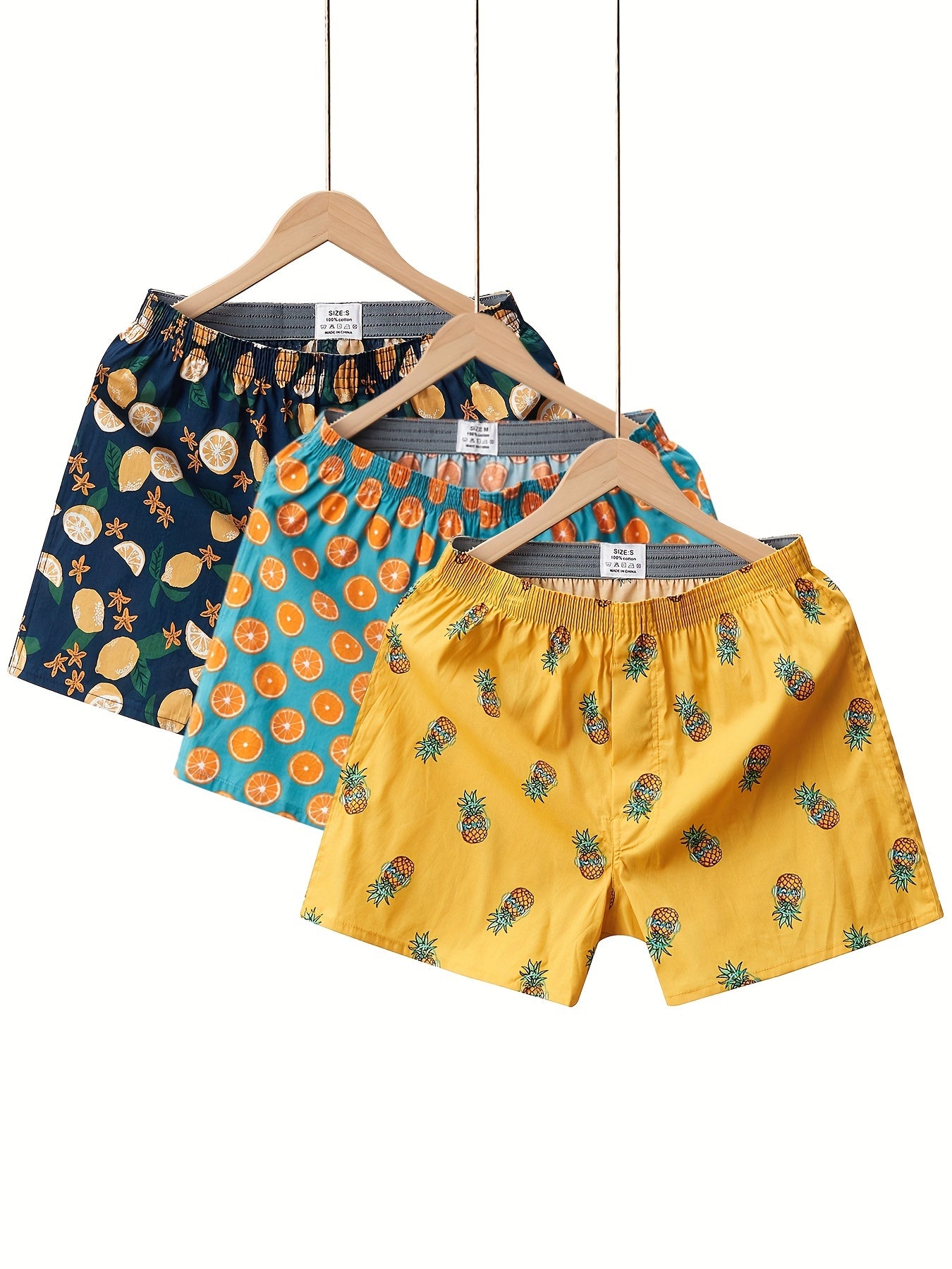 3pcs Men's Cotton Fruit Full Print Boxers