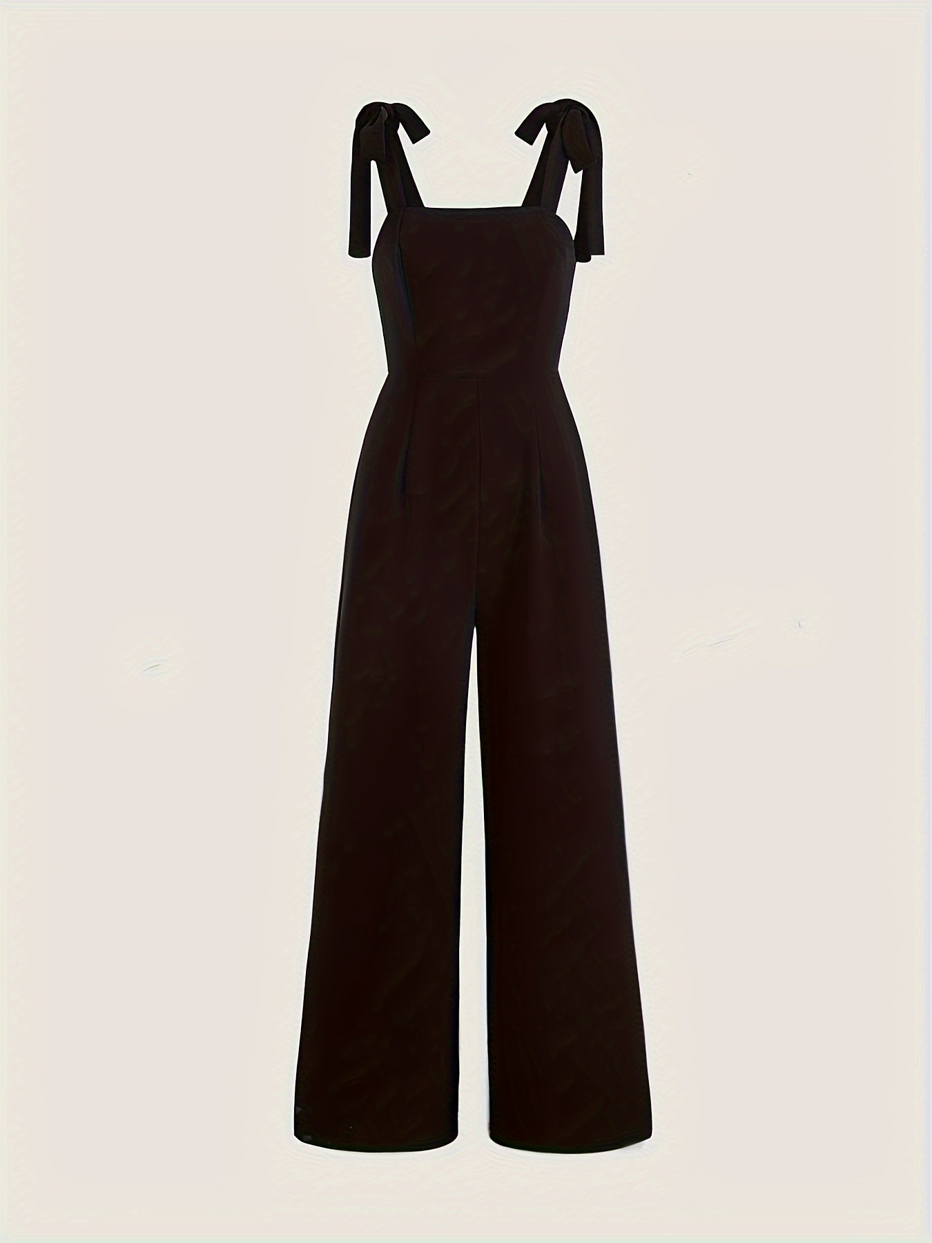 Solid Tie Strap Jumpsuit, Casual Sleeveless Wide Leg Jumpsuit For Spring & Summer, Women's Clothing
