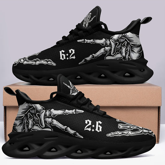 PLUS SIZE Men's Skull & Hand Bones Printed Running Shoes With Blade Type Design, Comfy Breathable Non Slip Sneakers For Men's Outdoor Activities