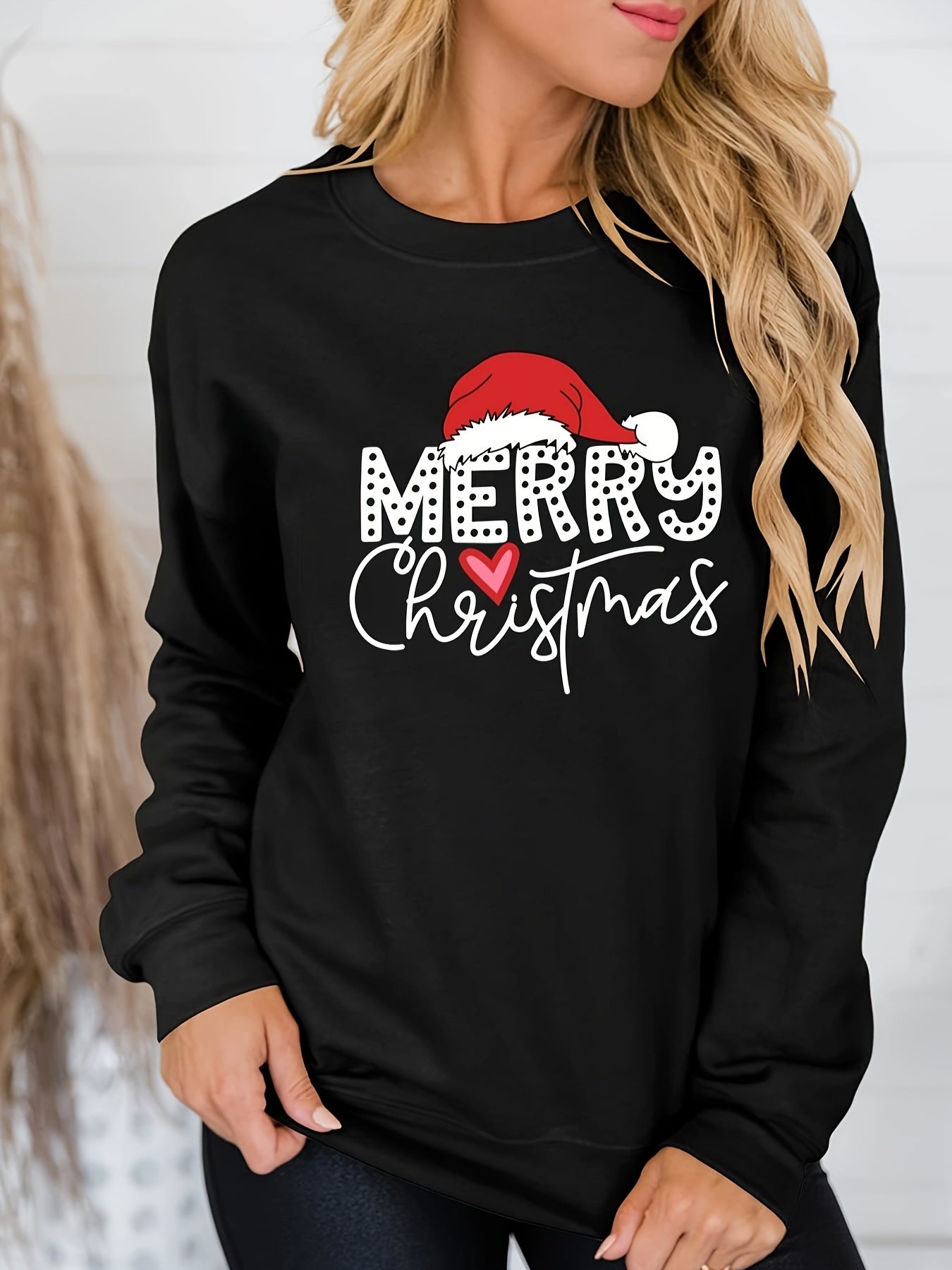 Christmas Letter Print Pullover Sweatshirt, Casual Long Sleeve Crew Neck Sweatshirt For Fall & Winter, Women's Clothing