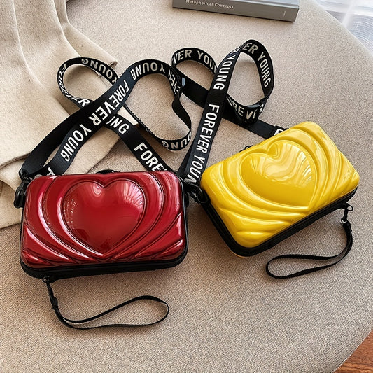 Mini Hard PVC Square Box, Women's Heart Pattern Crossbody Bag, Fashion Shopper Lipstick Phone Purses (6.69*3.93*1.96) Inch