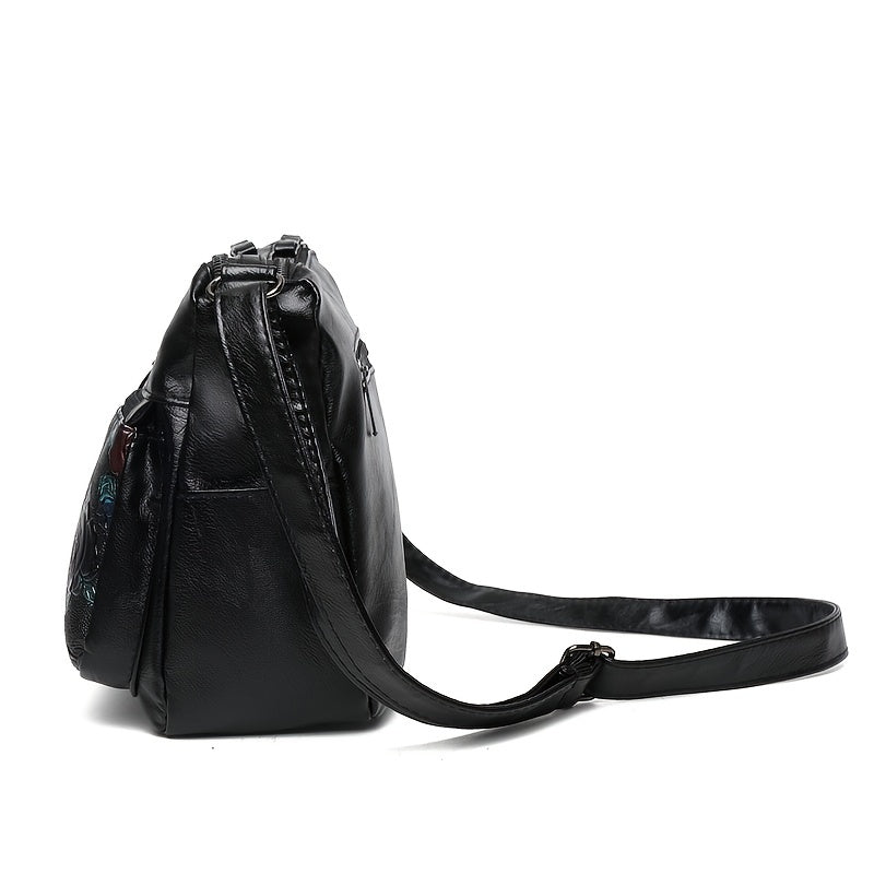 Flower Pattern Crossbody Bag, Fashion Zipper Shoulder Bag, Casual Purse For Women