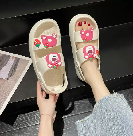 Moe Li Meng Qi Strawberry Bear Sandals Women's Summer Home Light Soft Comfortable Two-Wear Slippers