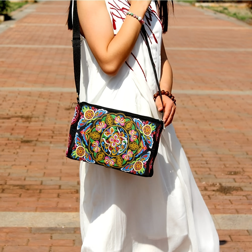 Embroidered Crossbody Bag, Women's Canvas Shoulder Bag, Stylish Travel Crossbody Bag, Women's Purses