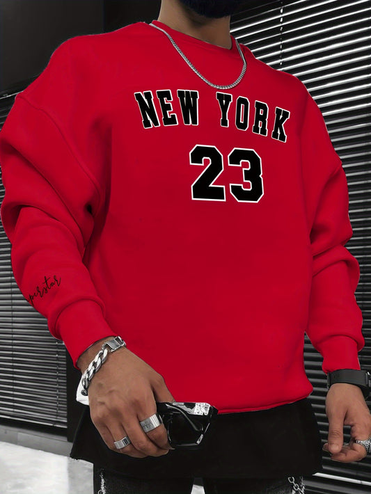 NEW YORK 23 Stampa Alla Moda Maglione Casual A Manica Lunga Con Collo A Giro, Adatto Per Gli Sport All'aperto, Per L'autunno E La Primavera, Può Essere Abbinato A Una Collana Hip-hop, Come Regalo