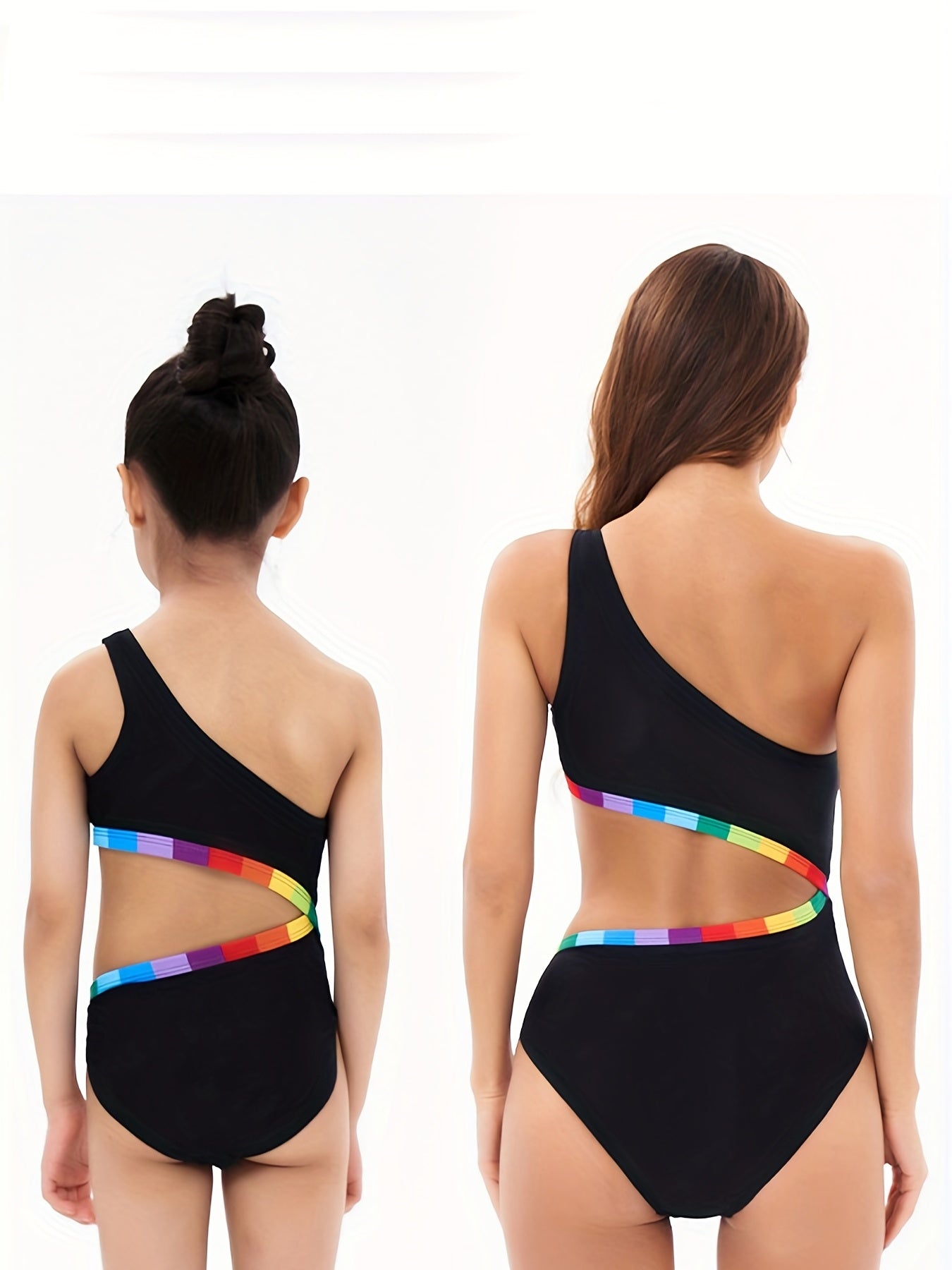 Cute Mommy and Me Matching Swimsuits - One Shoulder Tankini with Waist Cutout Design - Perfect for Summer Beach Vacations