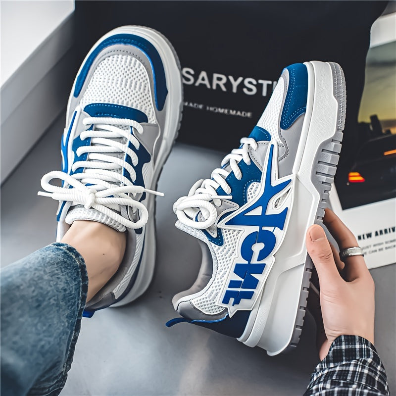 Men's Trendy Street Style Colour Block Skateboard Shoes, Comfy Non Slip Lace Up Casual Durable Sneakers For Men's Outdoor Activities