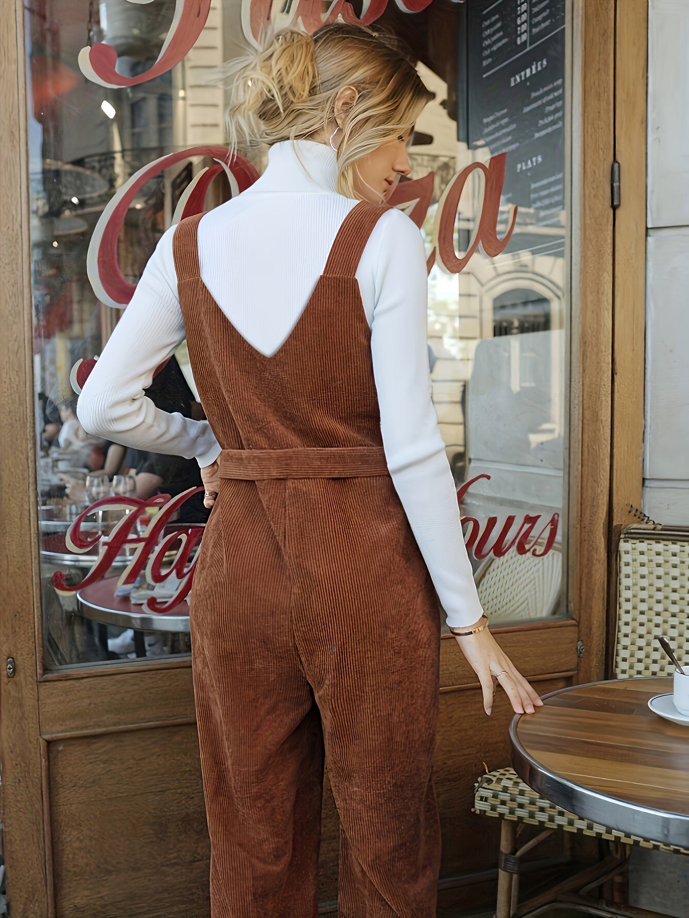 Solid Button Strap Overall Jumpsuit, Casual V Neck Sleeveless Overall Jumpsuit, Women's Clothing